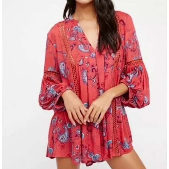 Fre People Paisley Red Women's Top Size XS - Picture 1 of 9